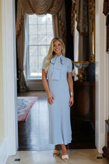 Addy Neck Tie Knit Dress-Sky