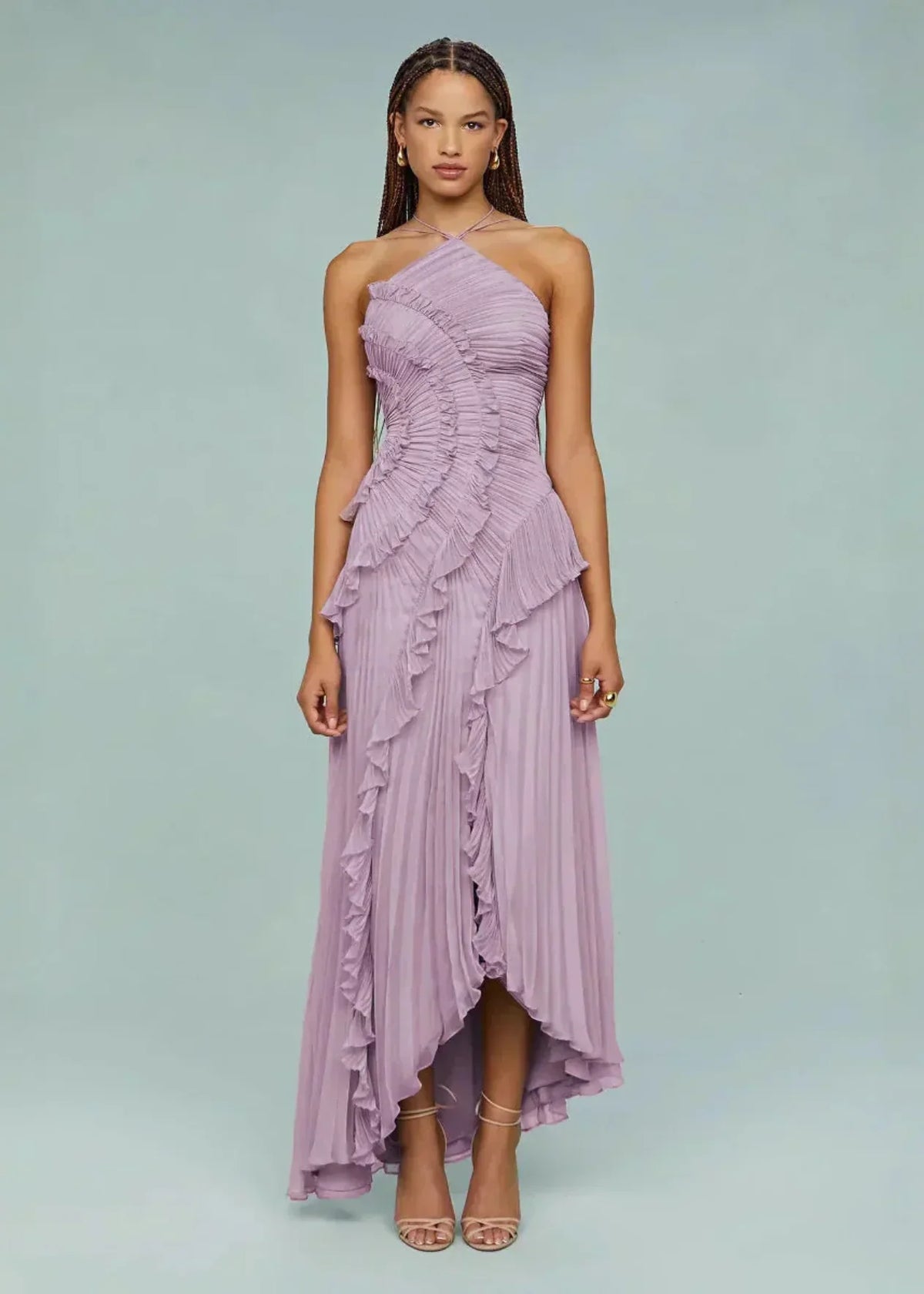 Livette -  Halter Neck And Ruffles Maxi Dress