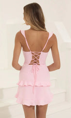 Ruffle Corset Dress In Pink