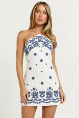 Paritza Embroidered Halter Mini Dress