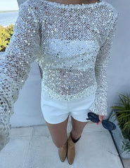 Grace | Women'S Open-Back Sequin Mesh Crop Top