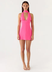 Melisande Scarf Neck Mini Dress Fuchsia
