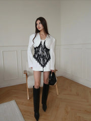 Annalise | Women'S V-Neck Lace-Splicing Blazer-Style Mini Dress