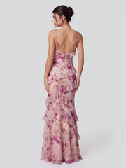 Floral Lace V-Neck Open Back Mermaid Prom Dress