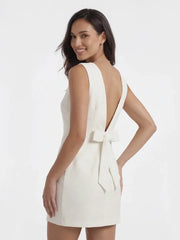 Boatneck Bow Back A-Line Mini Dress