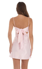 Satin Sweetheart Neck Dress In Pink And Green
