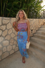 Shell Embellished Midi Dress-Blue Multi