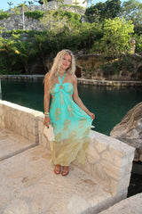 Brianna Halter Dress-Aqua/Gold