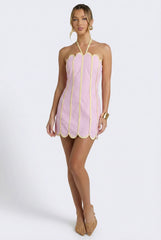 Lenny Scalloped Linen Halter Mini Dress