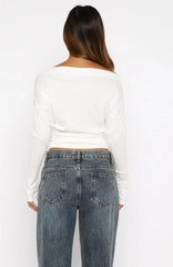 Another Time Cinched Waist Long Sleeve Top White