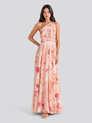 Bouquet Floral A-Line One Shoulder Chiffon Dress