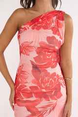 Ilyse Scarf One Shoulder Maxi Dress Floral Red