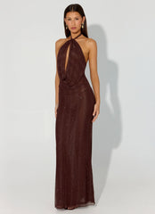 Haylan Sparkle Mesh Maxi Dress Chocolate