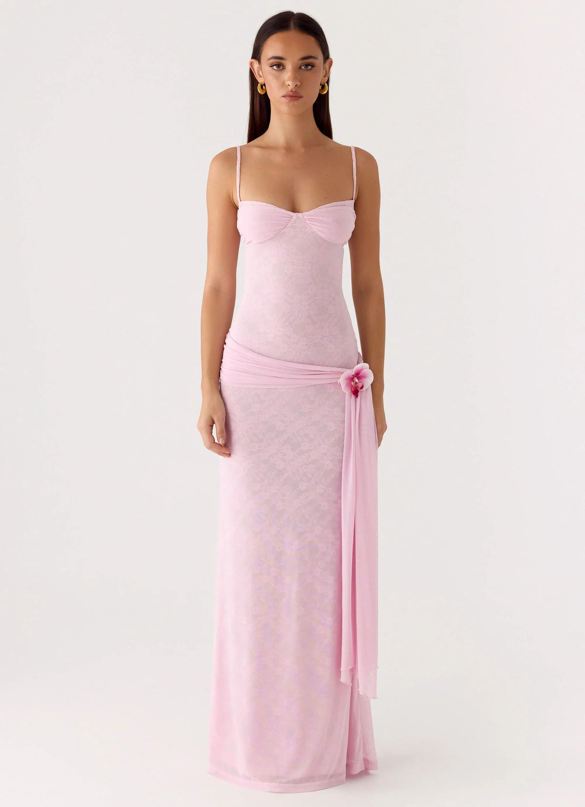 Natty Lace Mesh Maxi Dress Petal Pink