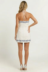 Paritza Embroidered Halter Mini Dress