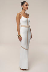 Ivory Beige Belted Cami Maxi Dress