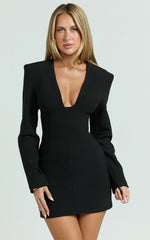 Zyla Mini Dress - Wide Shoulder Sweetheart Neck Fitted Dress In Black