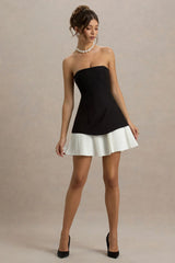 Autumn | Black & White Bandeau Mini Dress With Pleats