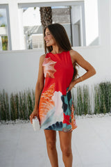 Summer Satin Mini Dress-Red
