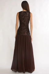 Dioris Sequin Maxi Dress Chocolate