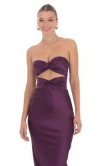 Satin Twist Cutout Maxi Dress In Purple