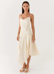 Cleosa Asymmetrical Midi Dress White