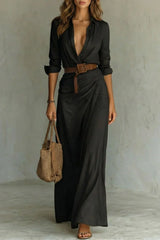 Azura Belted Button-Down Wrap Maxi Dress
