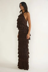 Kaelia Tiered Maxi Dress Brown