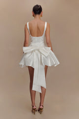 Felicia Satin Mini Dress With Bow - White